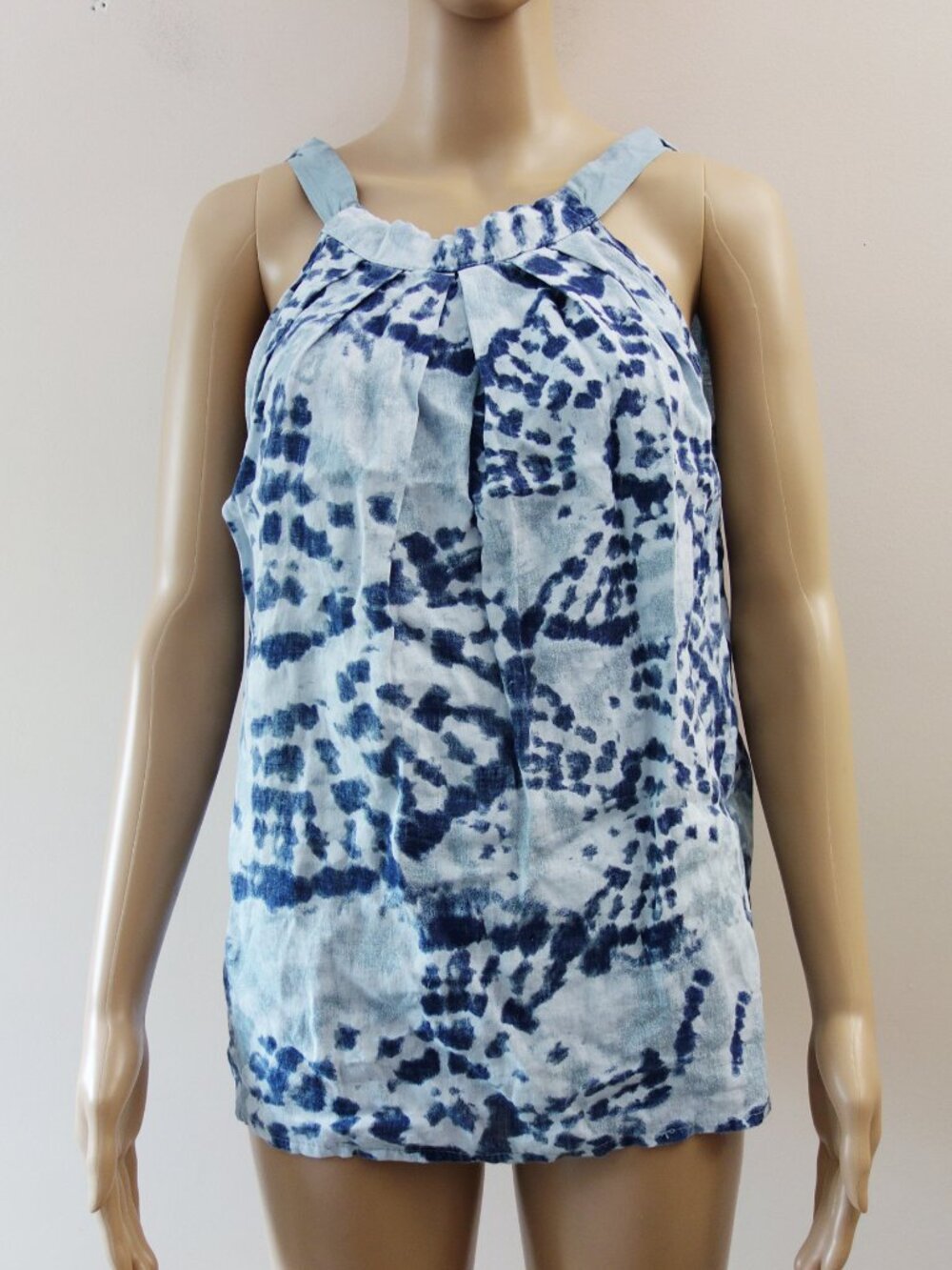 Bellambia Halter Tank Top Blouse Blue Tie Dye 100% Linen (S) NWT!
